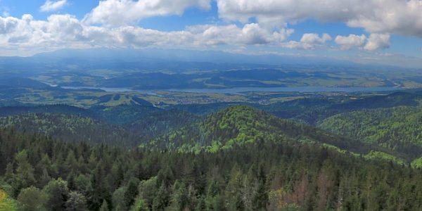 Tatry i Jezioro Czorsztyńskie z wieży widokowej